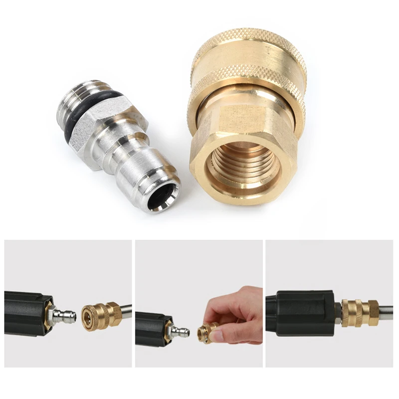 

1Pair High Pressure Washer Adapter Quick Release Coupler 1/4 Male M22/14 Female Plug Brass Connector Garden Hose Cars Washer