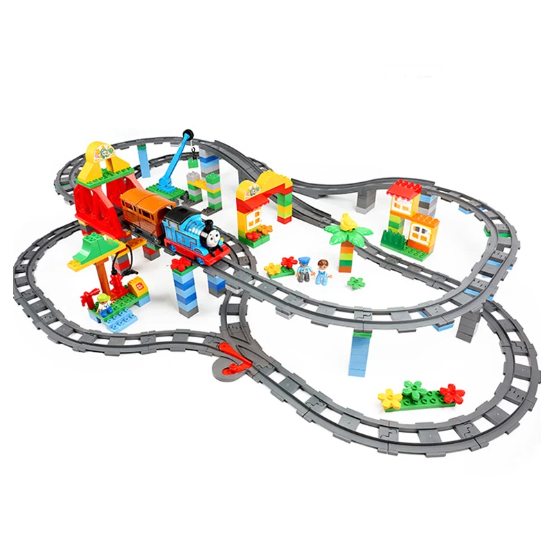 

Big size Building Blocks Compatible Train Sets DIY Railway Track Assemble Interactive Educational Bricks Toys for Children gift