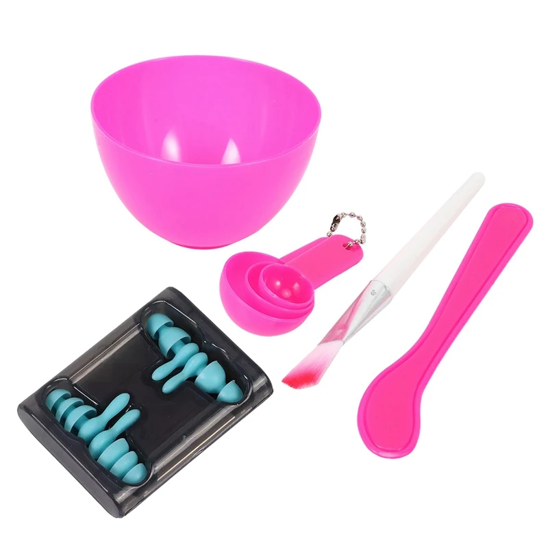

DIY Homemade Mask Bowl Spoons Brush Appliances Set Pink with 4Pcs Soft Earplugs, Soundproof and Anti-Noise Earplugs