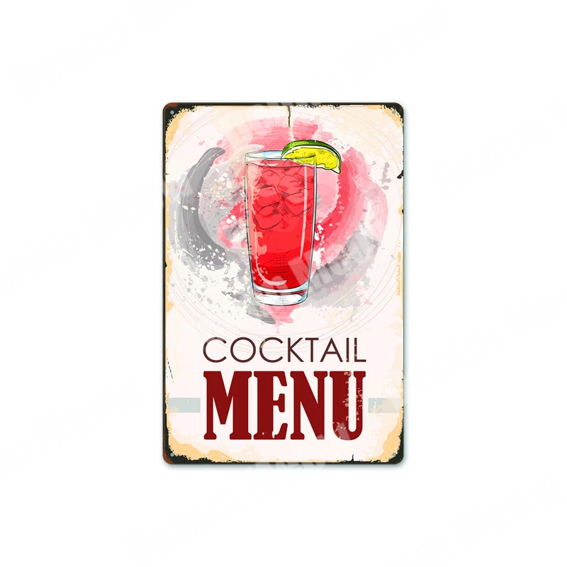 

Cocktail Menu Plaque Martini Bloody Mary Margarita Vintage Poster Metal Tin Signs Cafe Bar Pub Home Decor Wall Art Stickers N310
