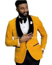 Chaqueta y pantalones de terciopelo amarillo para hombre, conjunto de traje de novio, ropa de fiesta de boda, 2 piezas (2)