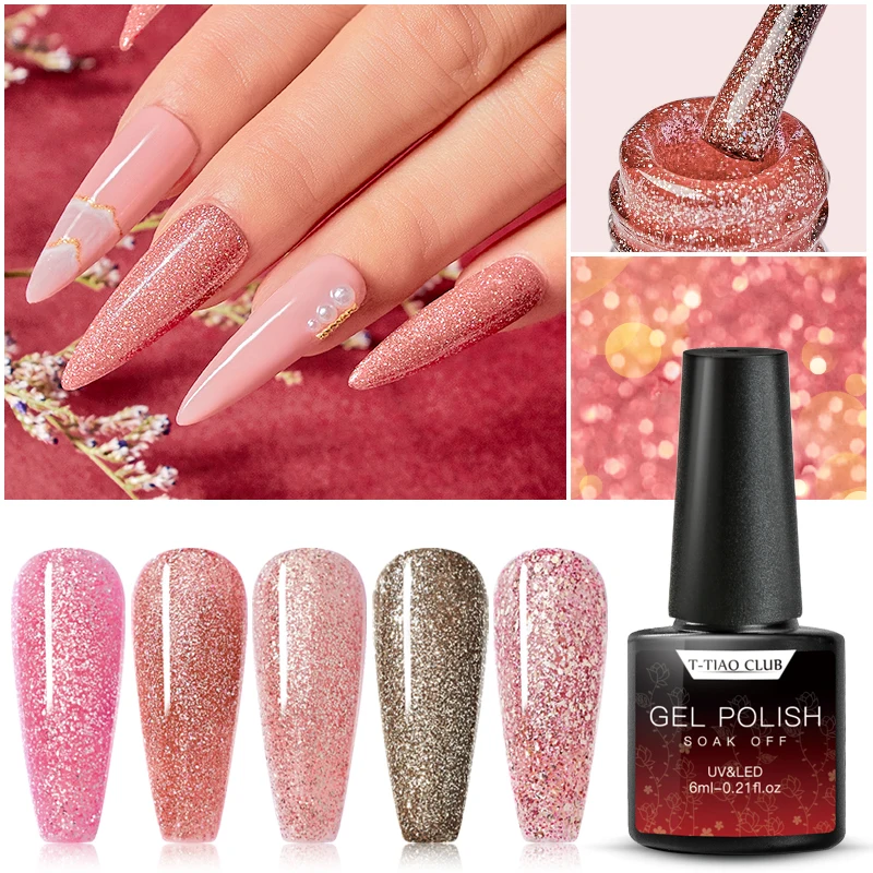 

T-TIAO CLUB Rose Gold UV Gel Polish Glitter Sequins Nail Gel 6ml Soak Off UV Gel Varnish Color Nail Gel Polish DIY Nail Art