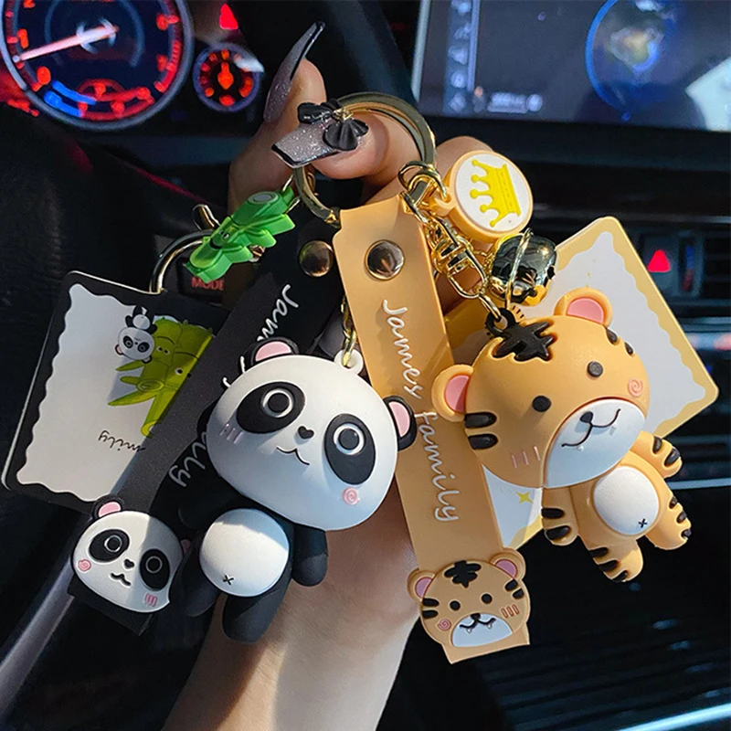 1PC Fashion Epoxy Cute Animal Keychain Tiger Panda Doll Creative Resin Keyring Women Kids Bag Pendant Keyfob Jewelry Gift - купить по