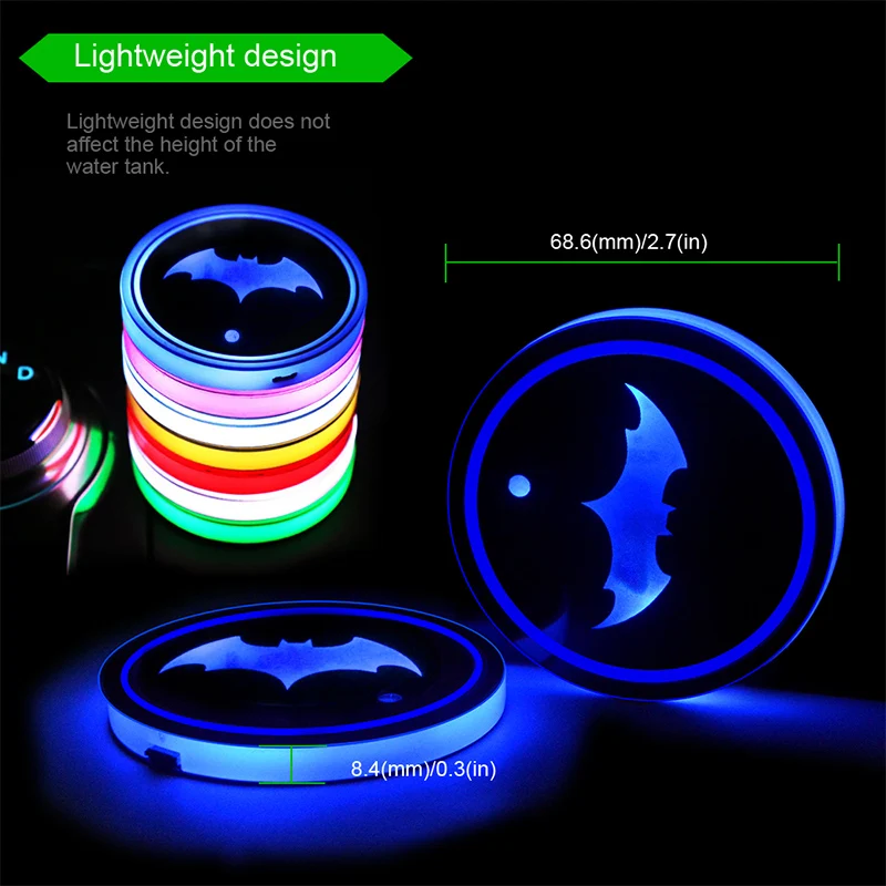 2 шт. 68 мм Автомобильный Интеллектуальный светодиодный держатель для бутылки с