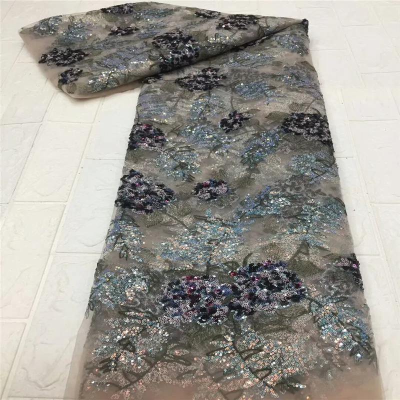 

African Lace Fabric High Quality French Nigerian sequins Embroidered Tulle Lace Fabric With Women Wedding Party Dress XC225-247