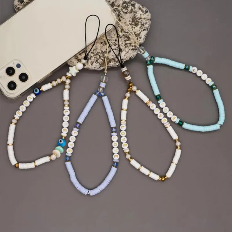 

Mobile Strap Phone Charm Beads Letter Clay Beaded Phone Chain LOVE Telephone Jewelry For Women Anti-Lost Lanyard