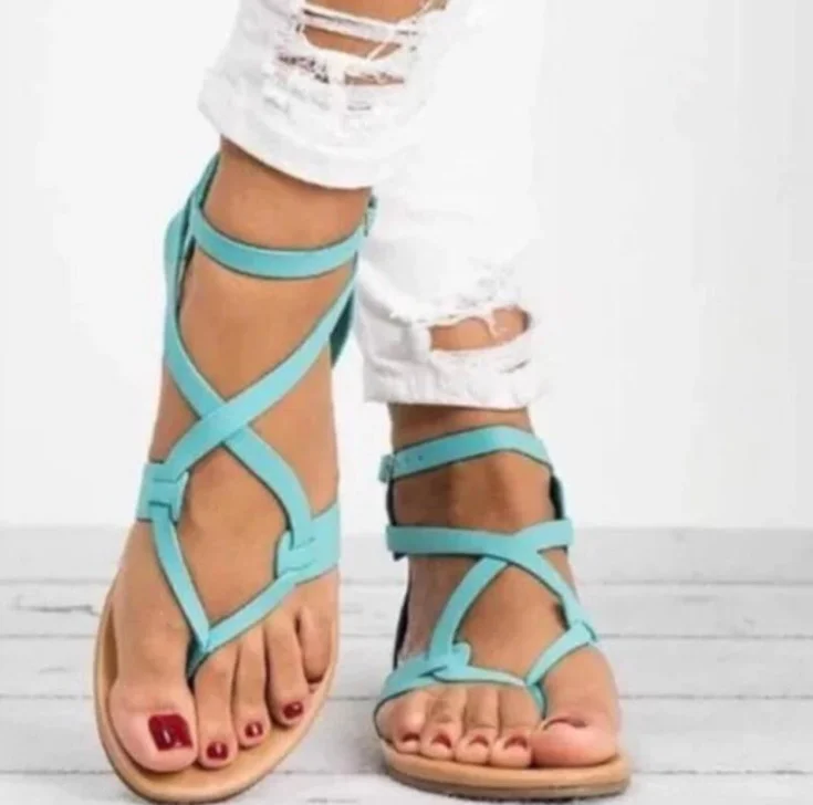 

2021 New Women Shoes Bandage Summer Female Casual flats sandals Ankle Strap Women buckles summer Sandals Plus Size 35-43