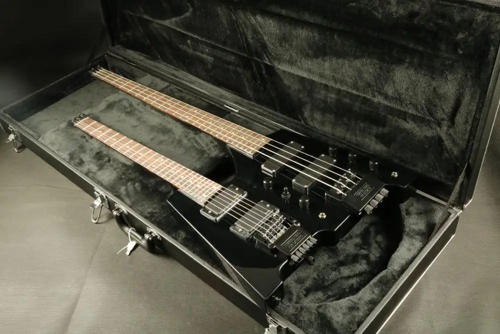 Hign конец качество двойная электрическая гитара ra черный цвет Безголовый бас