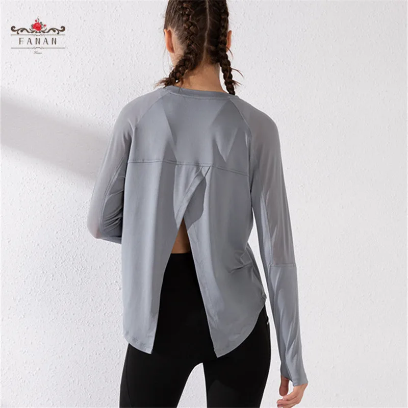 

Long Sleeve Yoga T-Shirt Loose Sportswear for Women Fitness Gym Running Shirts Breathable Tops Back Bandage Ladies Shirts