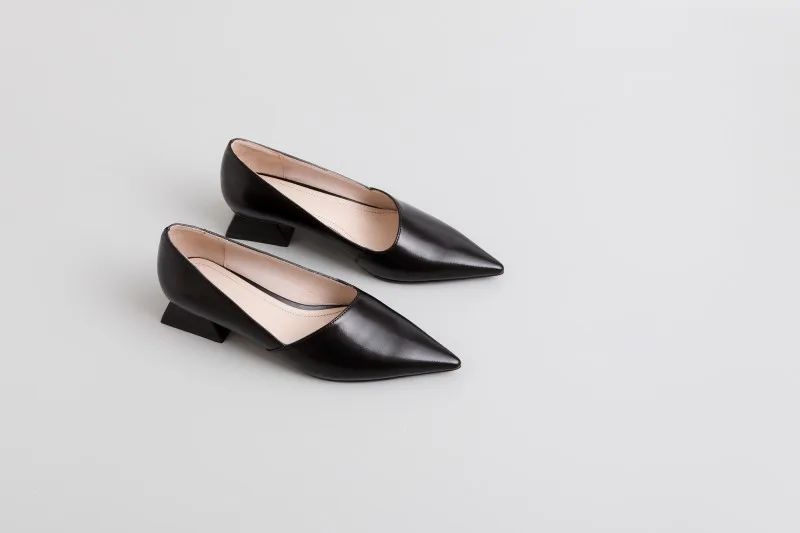 Туфли лодочки женские на высоком каблуке заостренный носок квадратный каблук однотонные туфли большой