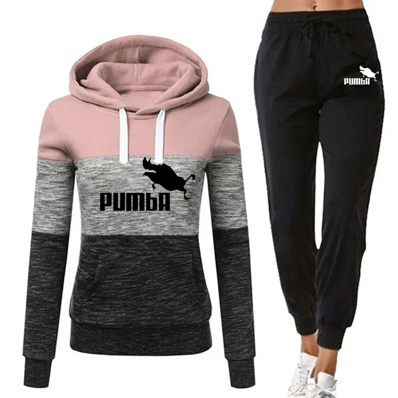 

Color Two Piece Set 2020 Autumn Winter Tracksuit Women's Hooded Sweatshirt And Pants Casual 2Piece Outfits Woman Sport Suit