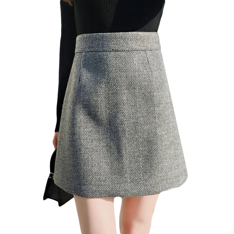 REALEFT New Arrival Autumn Winter Women Casual Mini Skirts High Waist Warm Woolen A-Line Sexy Short Skirts Female