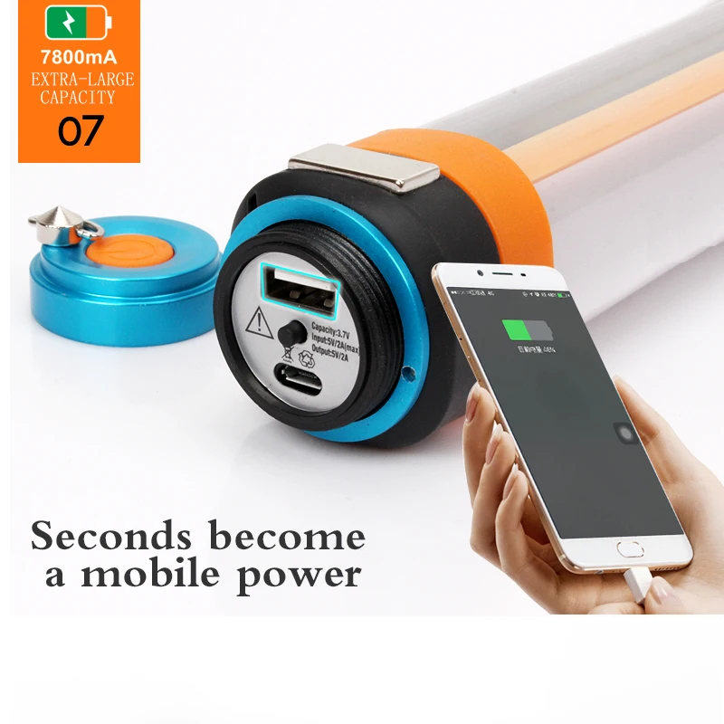 Светильник рабочий USB фонарь с внешним аккумулятором на 7800 мАч 6 режимами