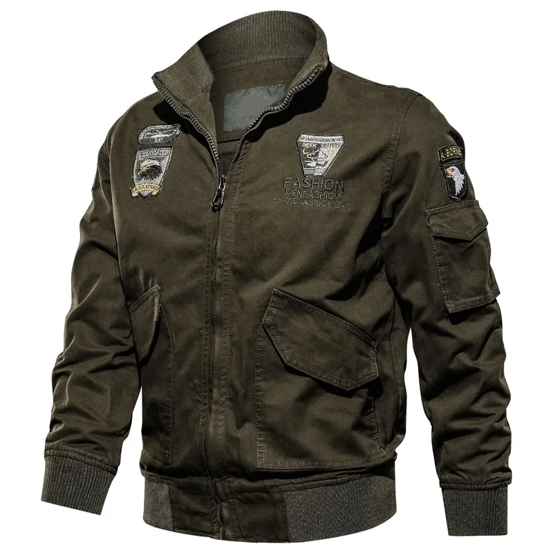 

Brand Men's Military Jacket Autumn Spring Deigner Plus Size Cotton Stand Collar Fit Slim US Air Force Jacket Coat Men 4XL BY8203