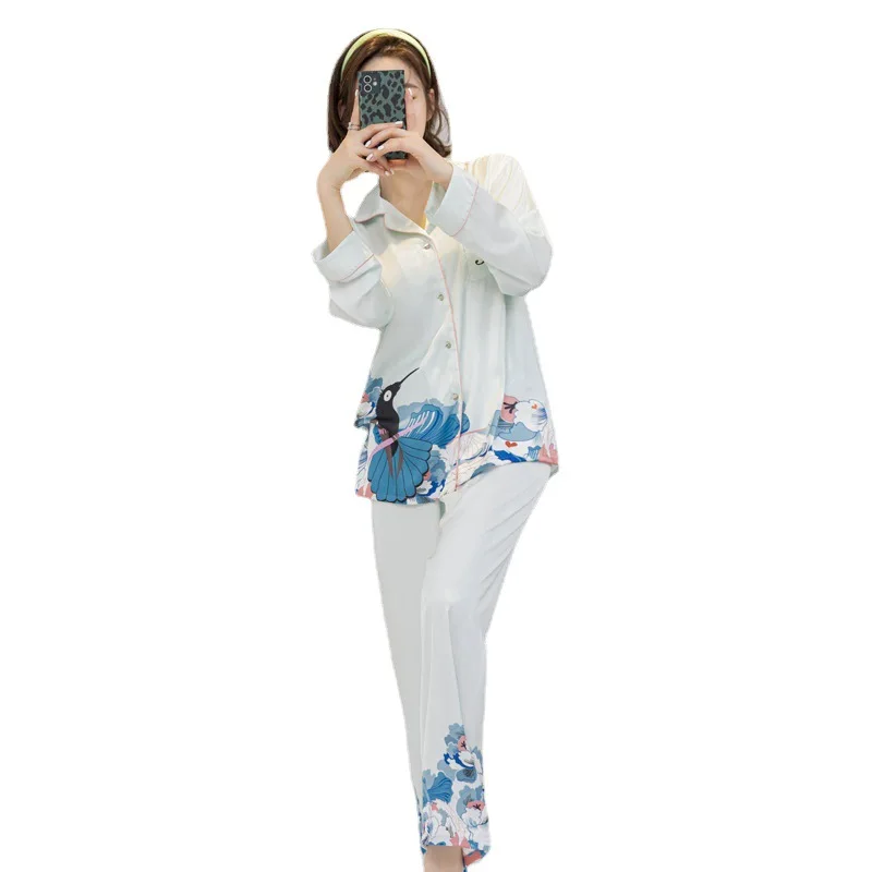 Pajamas Set Women's Spring Summer New Korean Version Thin Nightwear Lapel Cardigan Nightgown Two Piece Suit Homewear Sleepwear