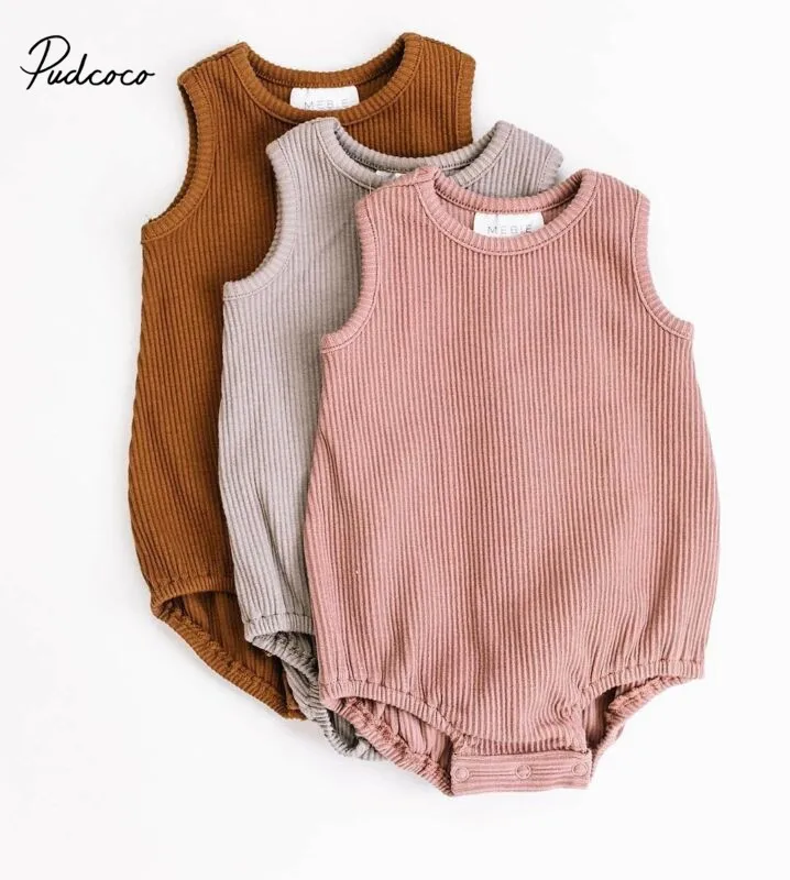 

Newborn Baby Boy Girl Knit Solid Ribbed Bodysuit Jumpsuit Cotton Outfits Sleeveless Sunsuit 0-24M Children Summer Clothing