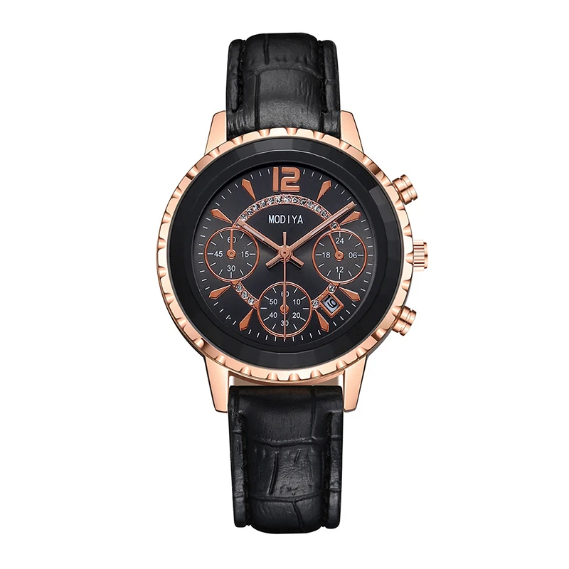 Роскошные бриллиантовые женские часы с тремя глазами Модные Кварцевые