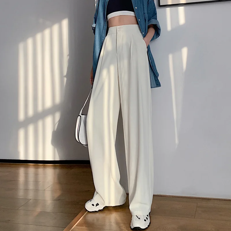 

Summer Loose Casual Trousers For Women High Waist Maxi Wide Leg Pants Female Elegant 2021 Fashion Clothes New