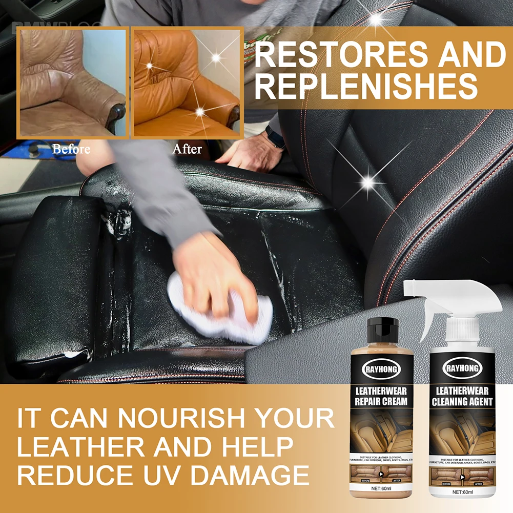 

60ml Car Leather Ware Repair Cream Interior Leather Restoration Spray Seat Sofa Leather Agent Maintenance Refurbisher Care Clean