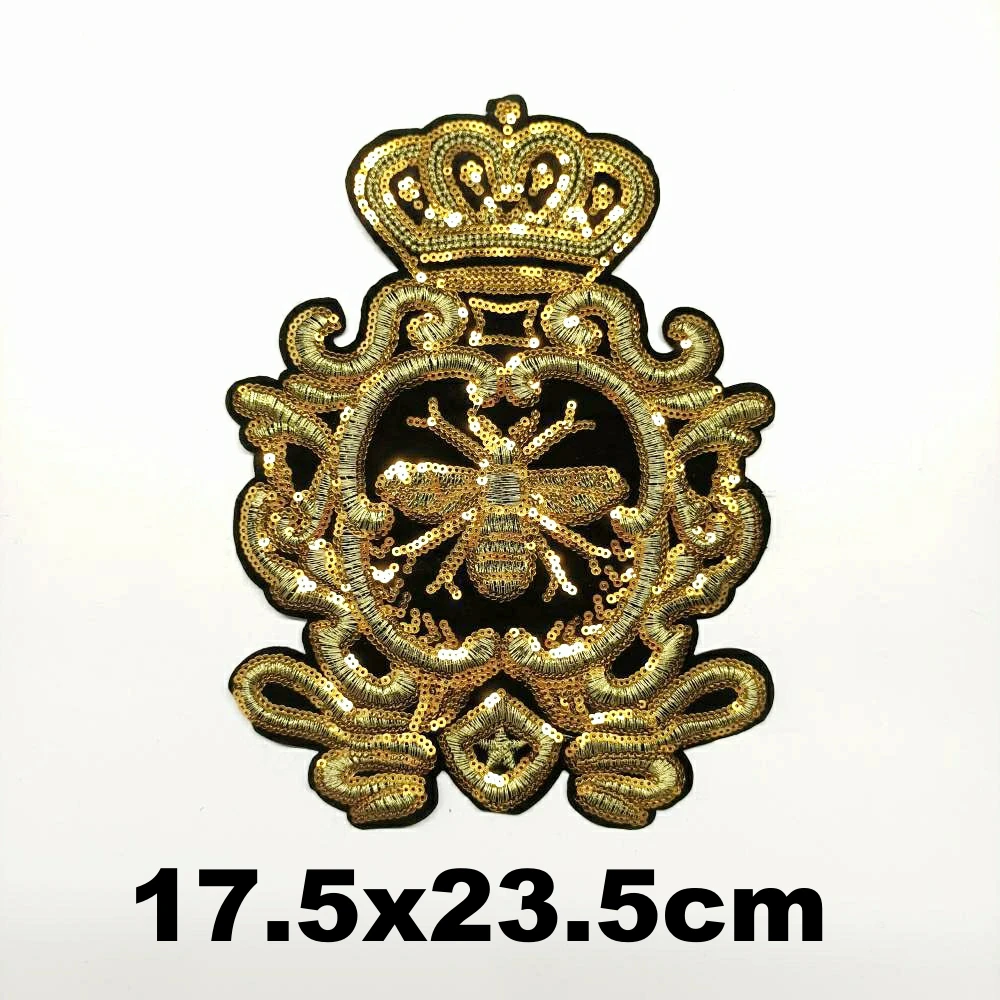 

Apparel large embroidery big crown bee leaf cartoon patches for clothing AM-3449