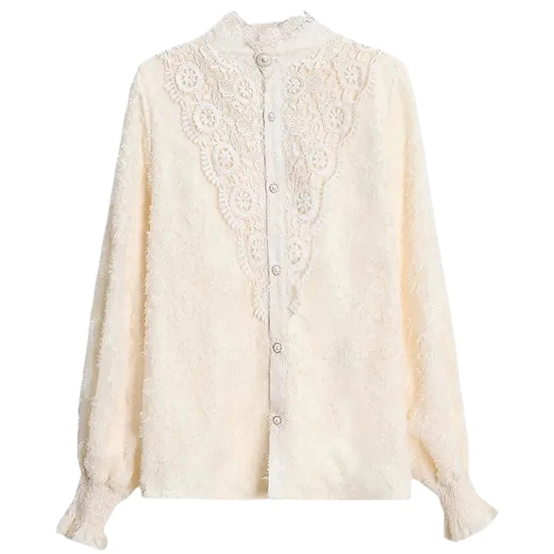 

Кружевная рубашка с вышивкой, модная весенняя женская льняная хлопковая блузка с длинным рукавом для девочек, женские повседневные белые т...