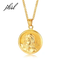 jhsl brand fashion jewelry men jesus necklaces round pendants stainless steel valentines day gift