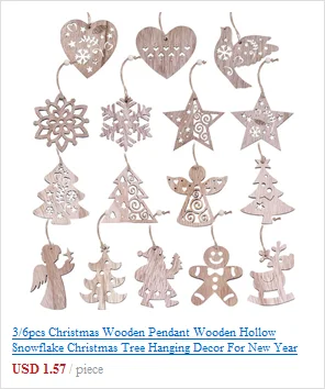 3/6pcs Christmas Wooden Pendant Wooden Hollow Snowflake Christmas Tree Hanging Decor For New Year Xmas Party Ornaments Kids Gift