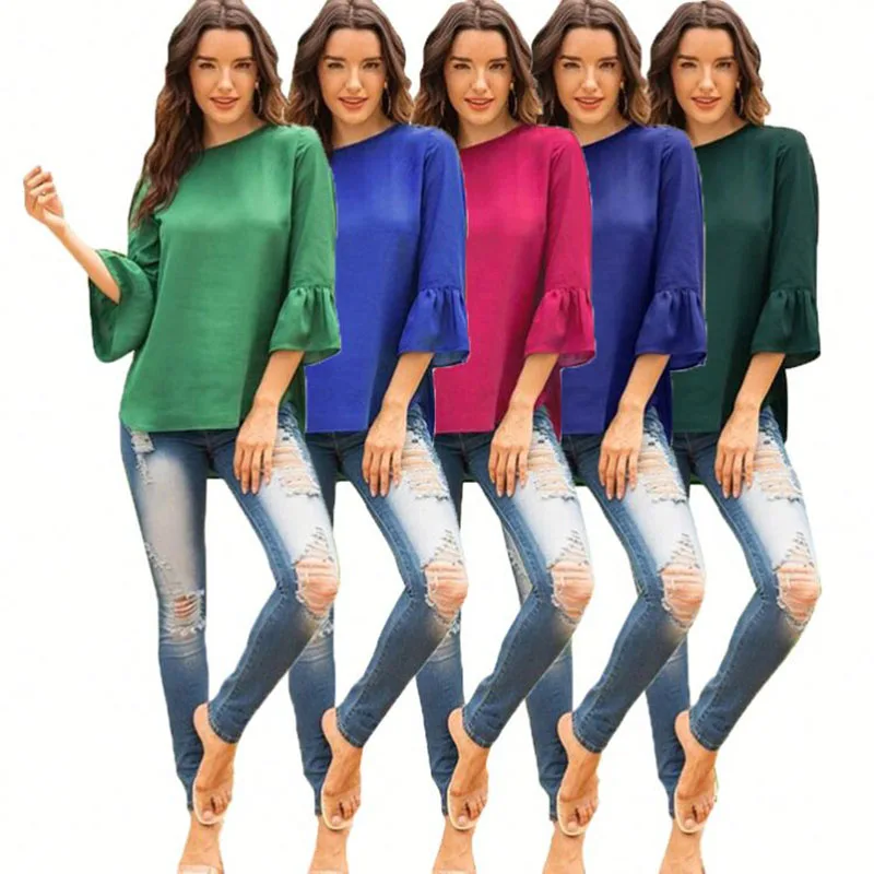 Новинка 2020 модная повседневная Однотонная футболка с круглым вырезом и