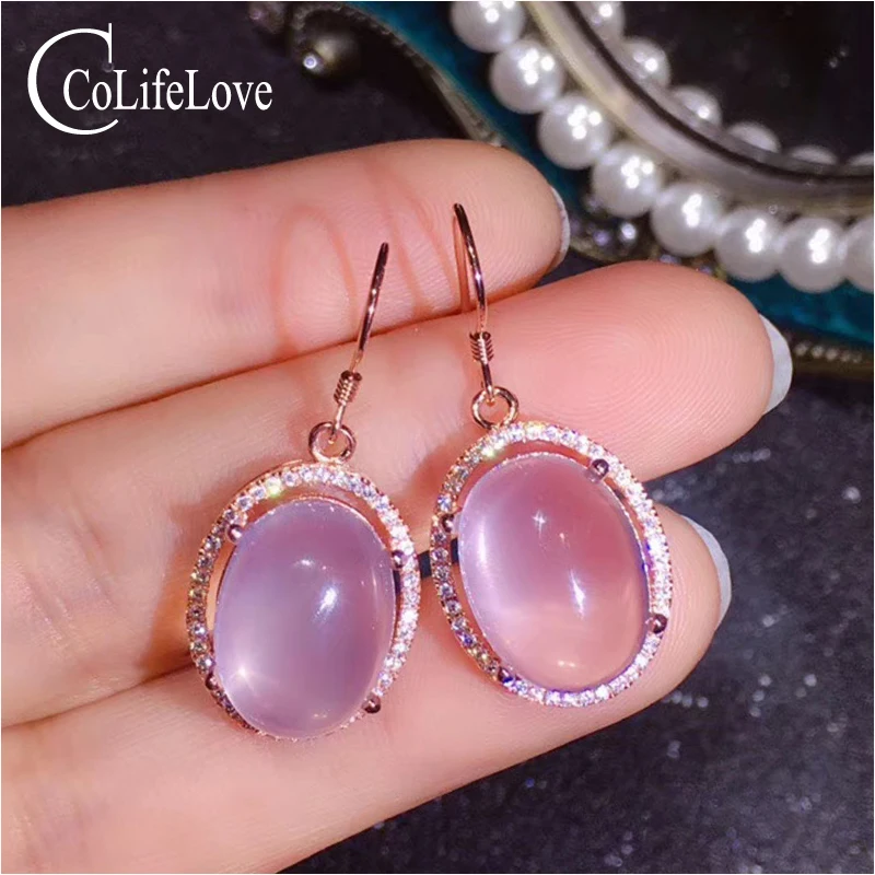 

CoLife Jewelry Silver Rose Quartz Drop Earrings for Wedding 12*16mm Natural Rose Quartz Eardrop 925 Silver Rose Quartz Jewelry