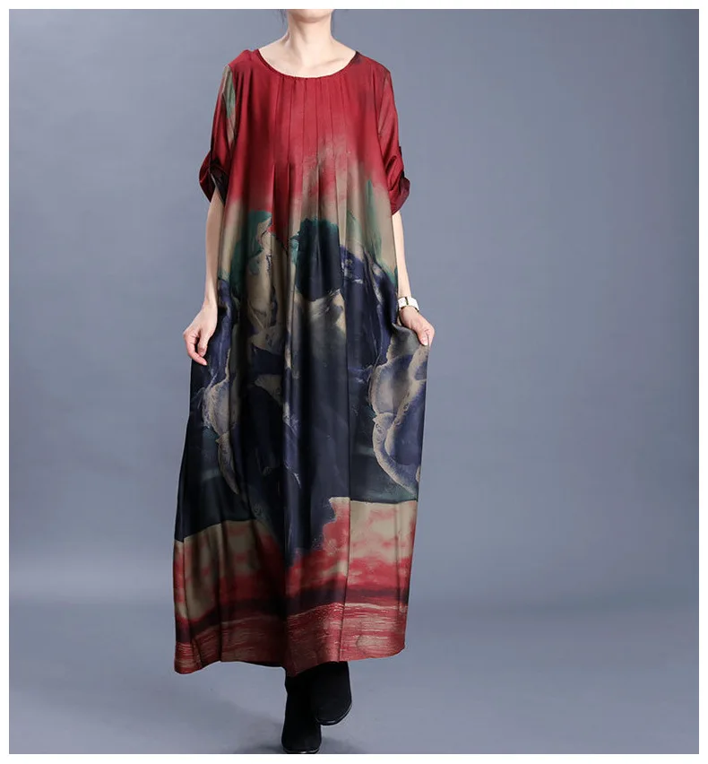 Женские шелковые Платья с цветочным принтом женские платья круглым вырезом и