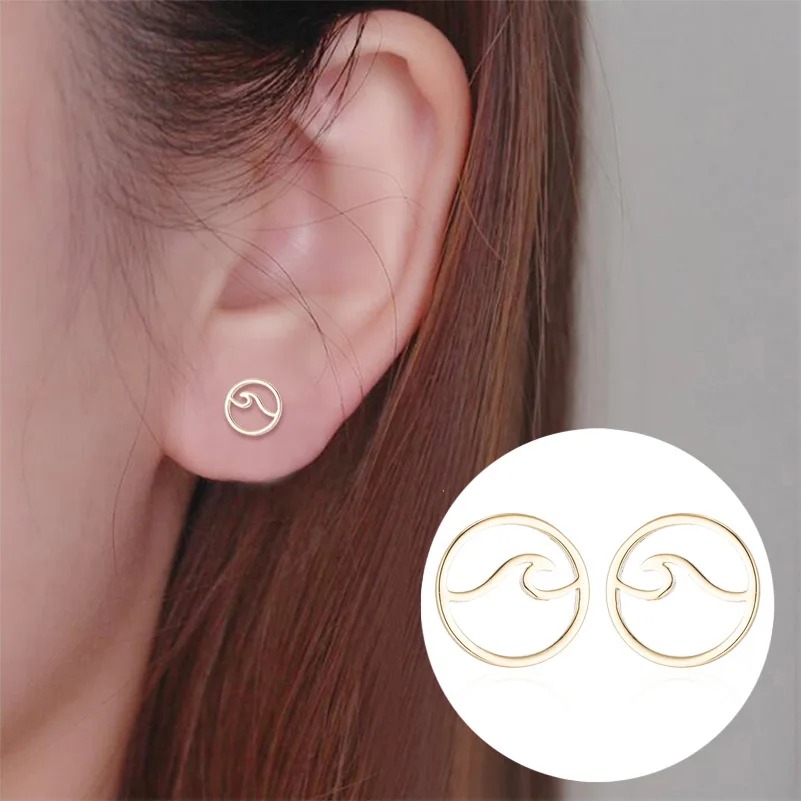 

WANGAIYAO2020 new stainless steel geometric circular hollow wave earrings European and American simple wave earrings jewelry fem