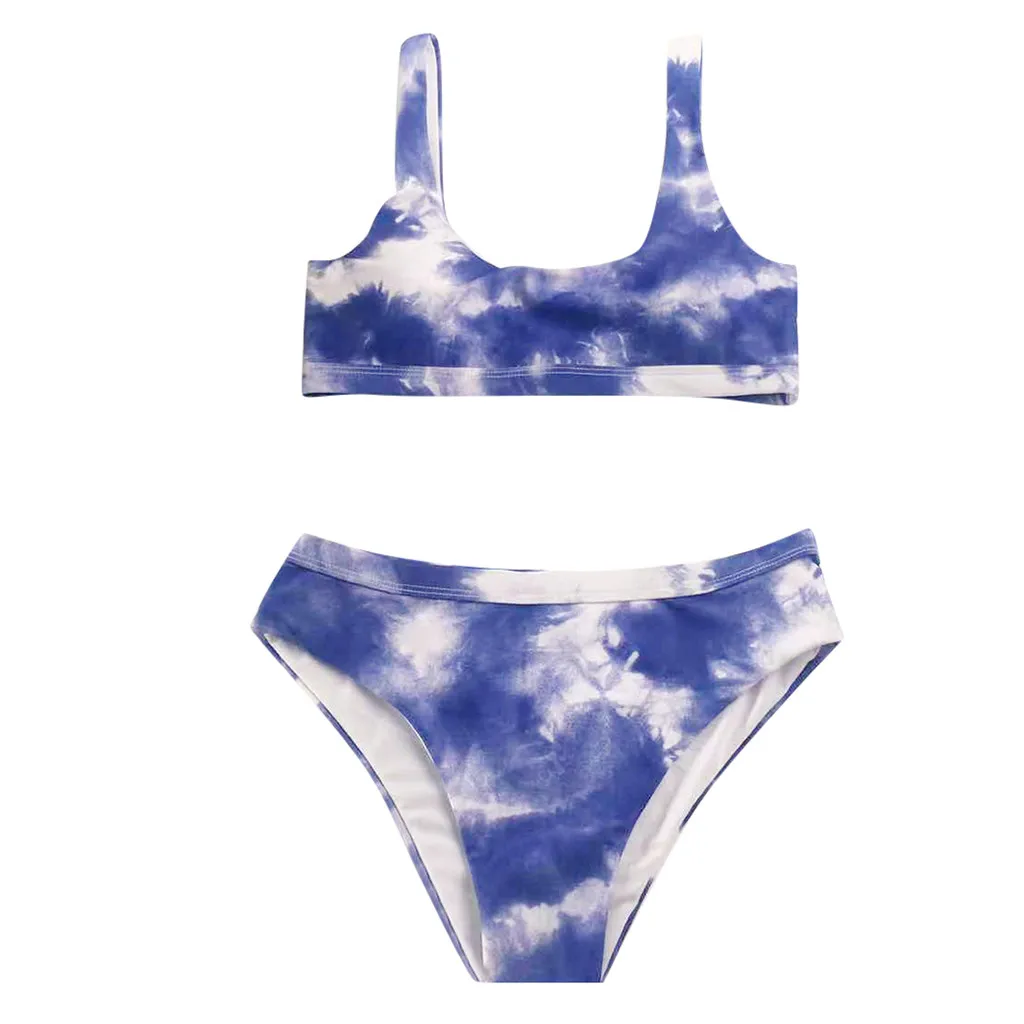 Женский купальник бикини синий белый с завязками на шнуровке сексуальные