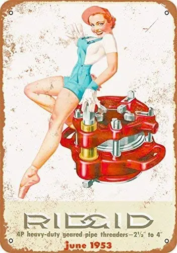 

Metal Sign 8x12 Inches 1953 Rigid Pipe Threaders Pinup - Vintage Look Metal Sign