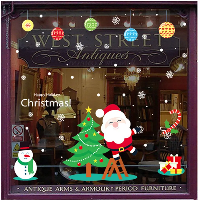 Рождественские наклейки на стену Снежинка Санта Клаус Печать Дети для спальни