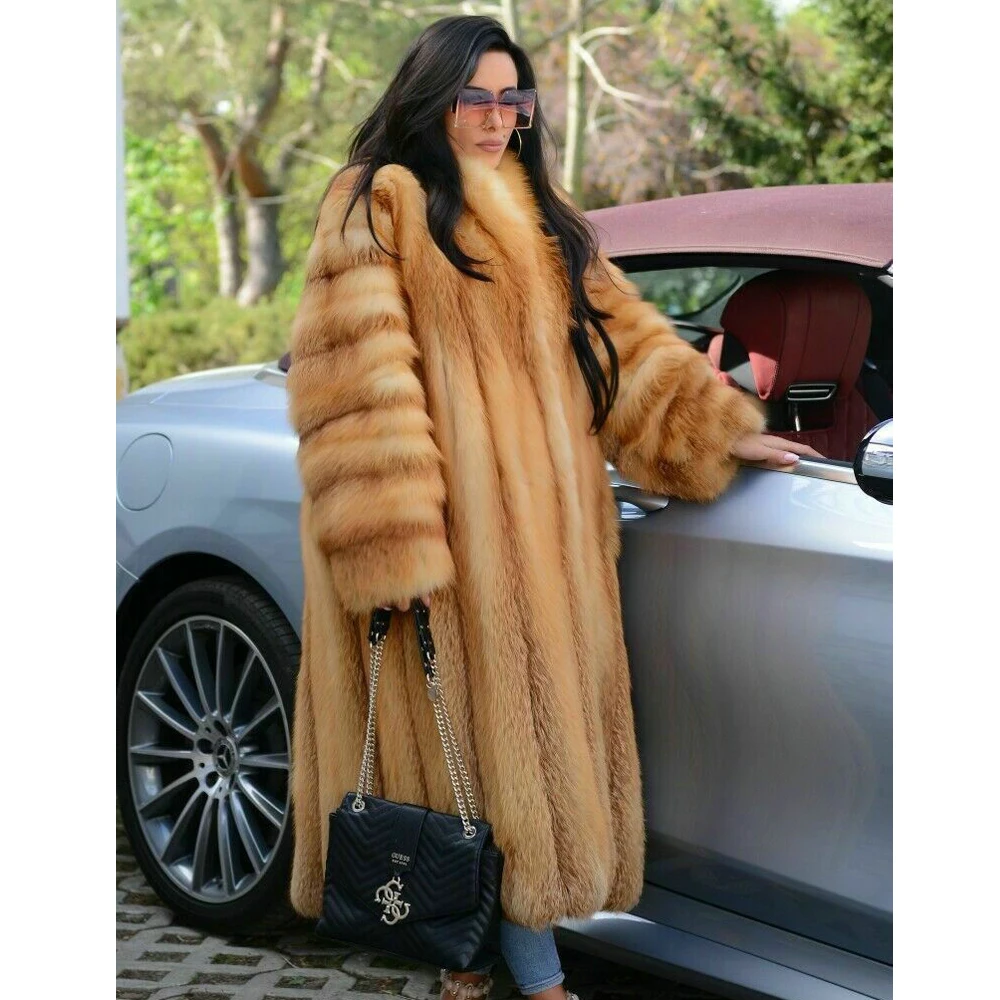 Long Real Red Fox Fur Coat for Women Winter Outwear 2022 New Trendy High Quality Woman Genuine Full Pelt Fox Fur Overcoat Luxury