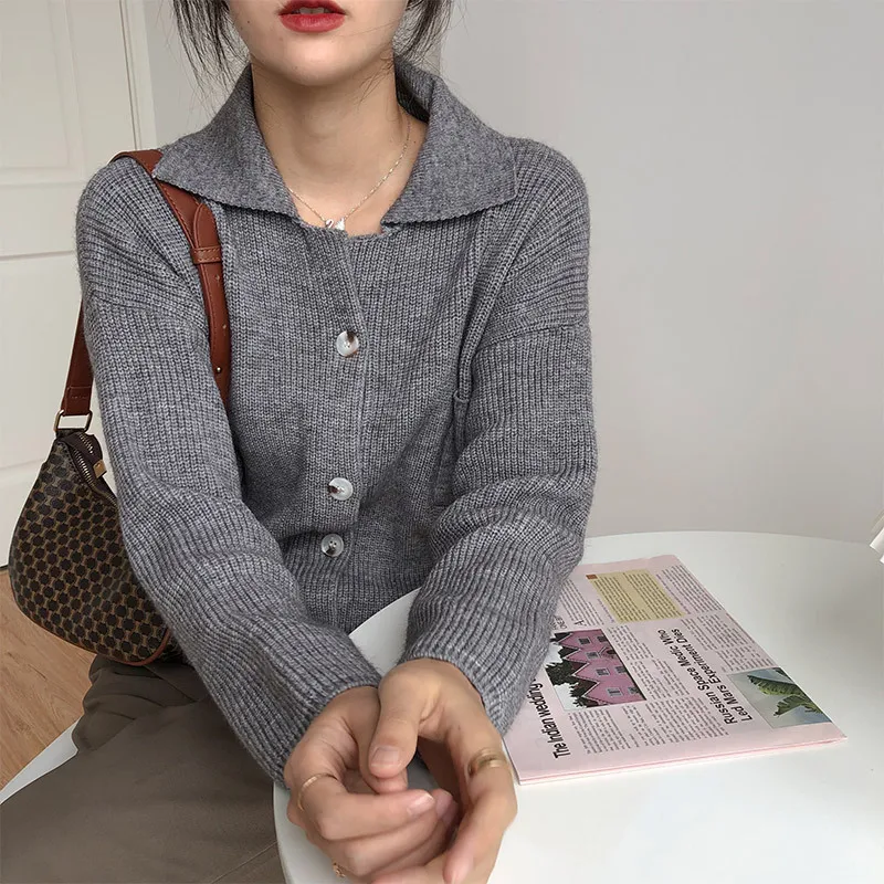 

EBAIHUI Cardigan Women Sweater White Gray V-Neck Knitted 2021 Fall Clothes Solid Casual Single Breasted Vintage Top Fashion New
