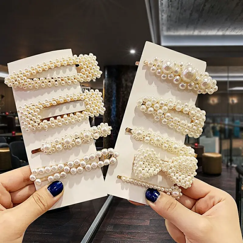 Ins Мода 1 комплект для женщин девочек элегантные жемчужные заколки волос сладкий