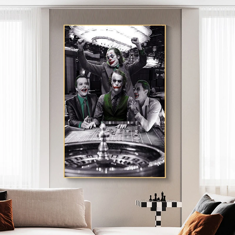 

Joker Playing Poker Movie Poster and Prints Black White Canvas Painting Nordic Wall Art Funny Picture for Living Room Decoration