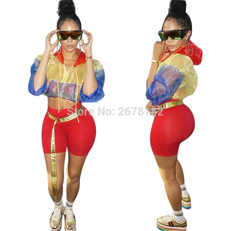 Женский спортивный костюм контрастного цвета с молнией спереди куртка капюшоном