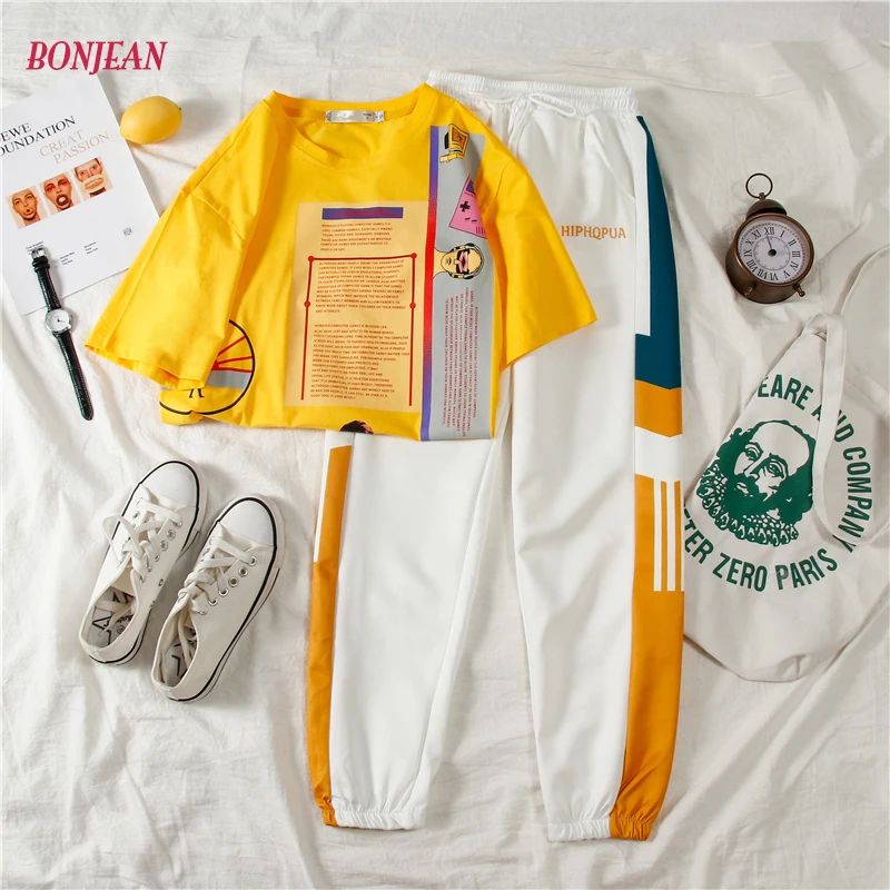 спортивный костюм женский Спортивный 2019 осень зима Для женщин VOGUE с принтом букв 0