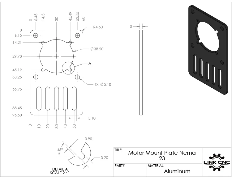 3D принтер детали Openbuilds nema23 Пластина Крепления Двигателя Алюминиевый 96 5 мм x 60 3