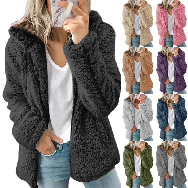

Womens Teddy Bear Long Sleeve Coat Jacket Winter Warmer Cardigan Outwear Tops