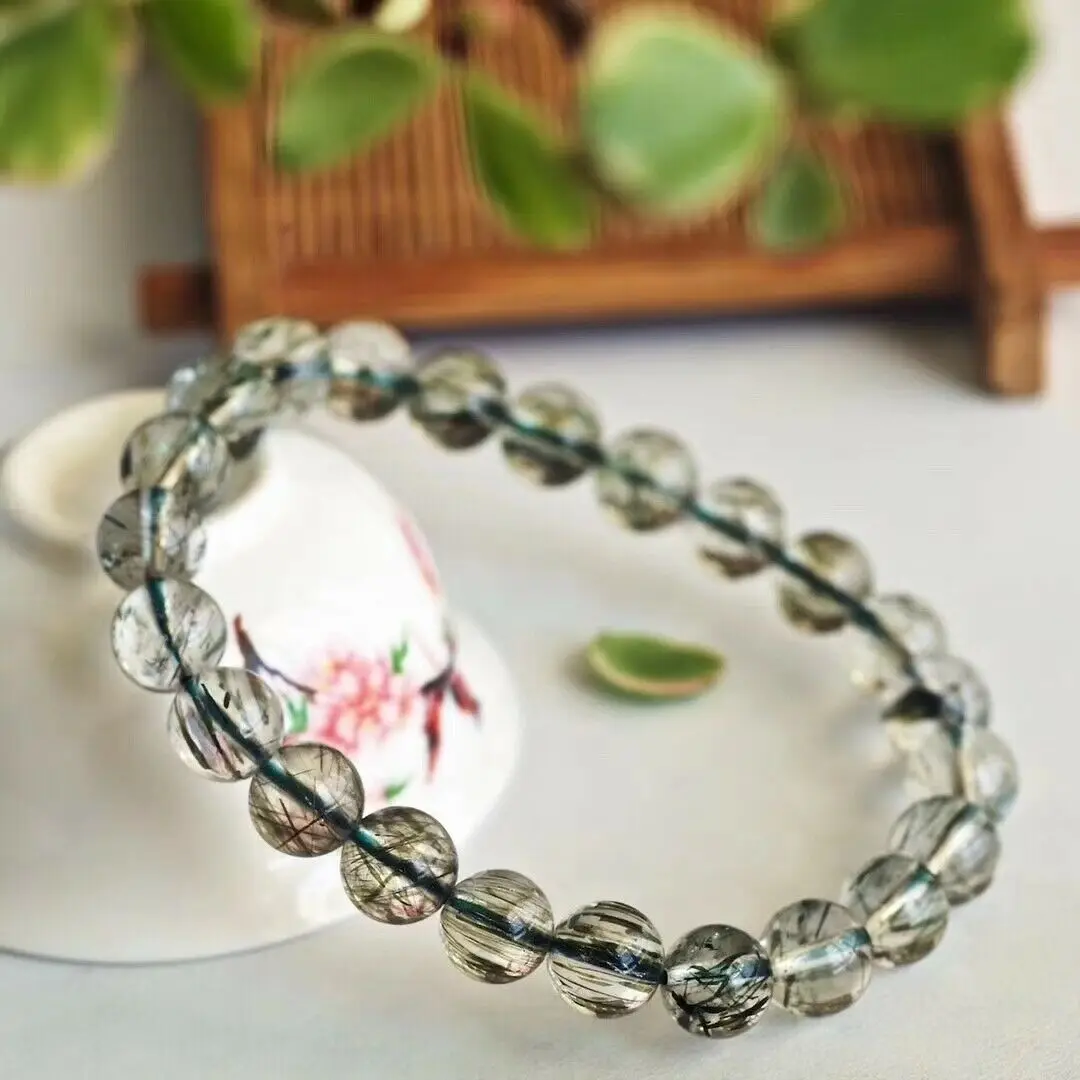 

Natural Green Tourmilated Rutilated Quartz Clear Round Beads Bracelet Best Women Men 7mm 8mm 9mm 10mm 11mm AAAAA