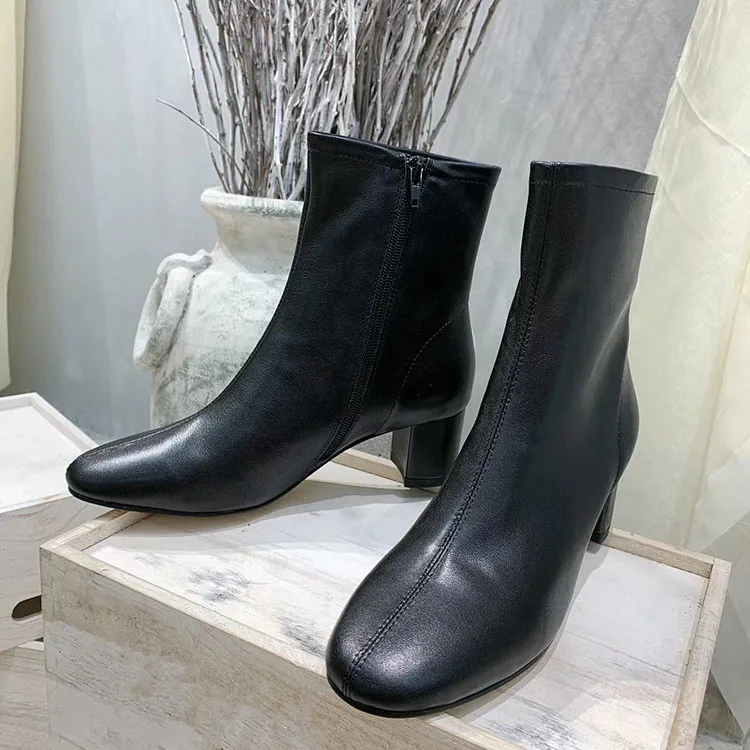 Зимние ботинки женские осенние ботильоны на среднем каблуке Botas Mujer кожаные