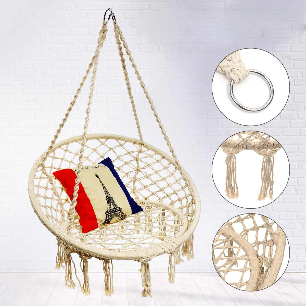 

Hot Sale Nordic Cotton Rope Hammock Hanging Chair Handmade Knitted Indoor Outdoor Kids Swing Bed Macrame Swing Chairs