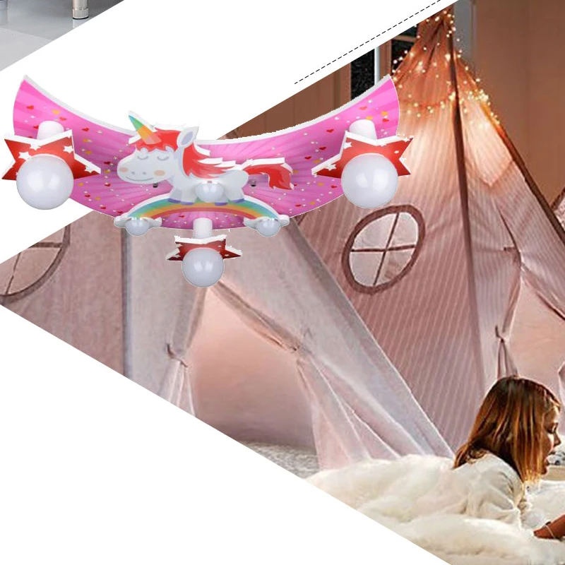 Современная мультяшная Подвесная лампа с радужной лошадкой для детской спальни