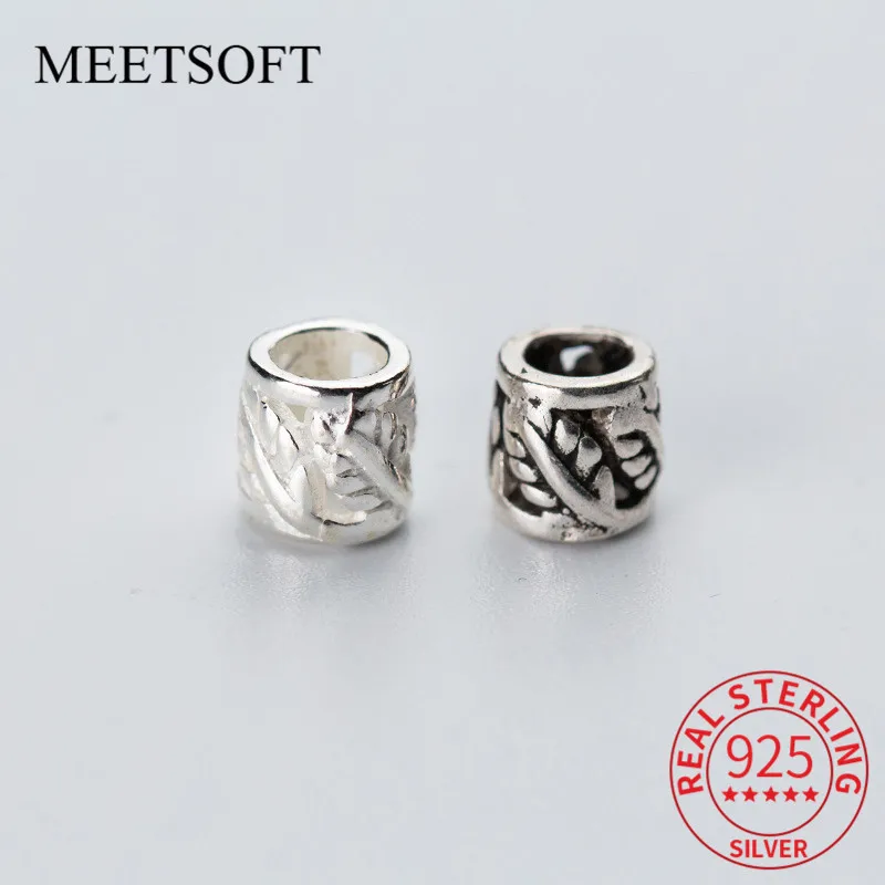 

MEETSOFT Classic 925 Sterling Silver Leaves Pattern Hollow Spacer Beads of DIY handmade Making Fine Jewelry components Accessory