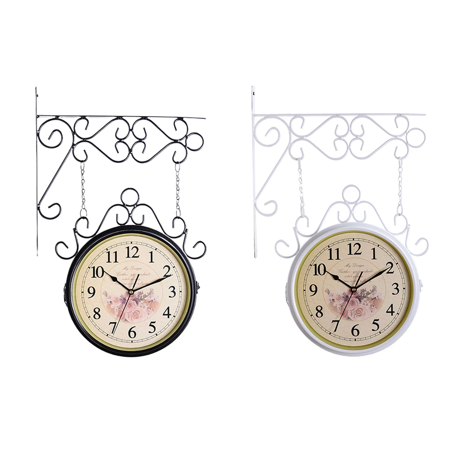 

Vintage Style Double Sided Metal Wall Clock Station Silent Clock Wall Hanging Clock Metal Clock Home Living Room Office Decor