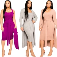 womens dress fashion sexy suit new solid color pit strip long sleeved cloak two piece dress