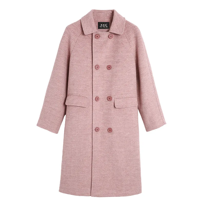 

Cotday Long Double Brested Casual Loose Winter Warm Fashion Korean Winter Coats Duffle Women Elegant Woolen Blend Outerwear